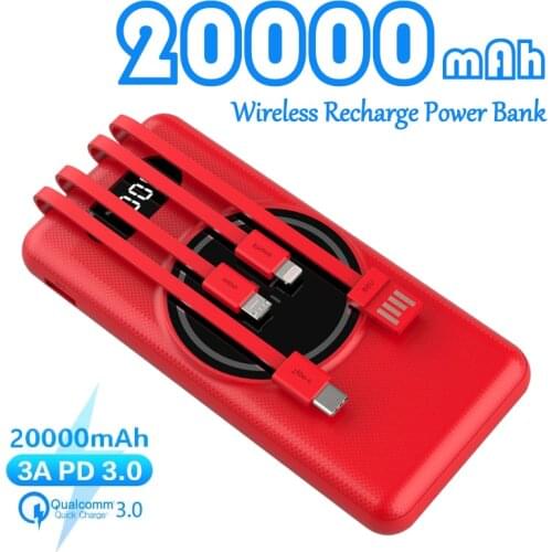 Power Bank 20000mAh wireless Recharge Phone Fast Charger USB Portable Charger External Battery Pack for Samsung Xiaomi Iphone
