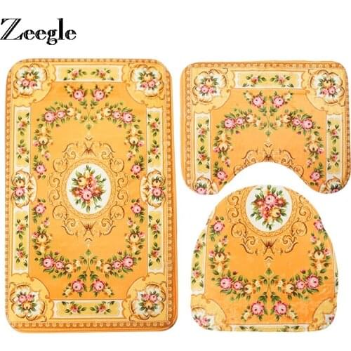 Zeegle 3pcs Flannel Bath Mats Non-Slip Home Bathroom Carpet Door Mat Decoration Pedestal Rug Toilet Lid Cover Toilet Accessories