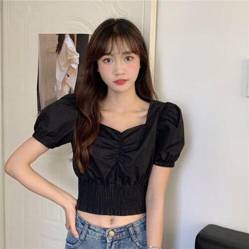 Women Blouse Design V-neck Loose Puff Sleeves Shirt 2021 Summer Short-Sleeved Shirt For Women Blusas Mujer De Moda