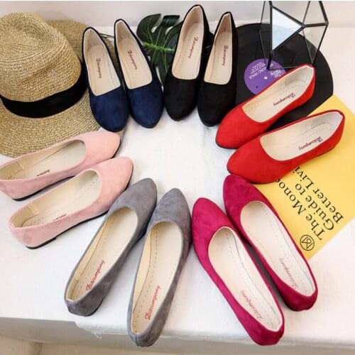 Women Loafers Flats Candy Color Pointed Casual Shoes Suede Slip On Boat Shoe Female Comfortable Ballet Flats Size 35-42