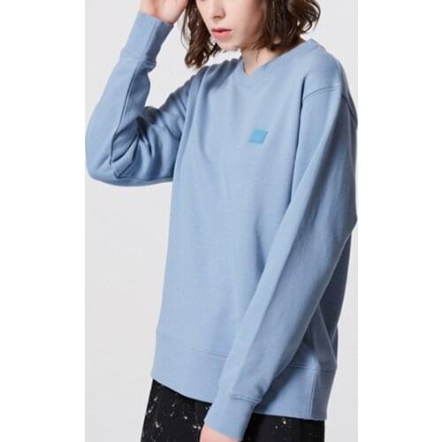 Womens Smiley Decoration Sweatshirt Loose Solid Color Inside Plus Velet O-Neck Long Sleeve Ladies Jumper Female Pullover Top