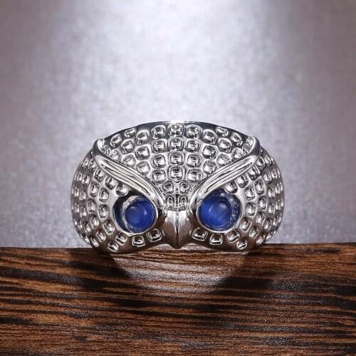 Modyle Cute Owl Women Finger Ring Blue Imitation Opal Eyes Simple Animal Jewelry Personality Party Accessories Silver Color New
