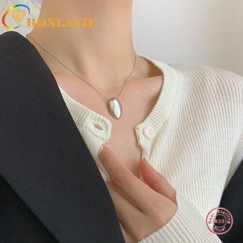 BONLAVIE S925 Sterling Silver Oval Glossy Geometry Light Luxury Clavicle Chain Neckalce for Woman