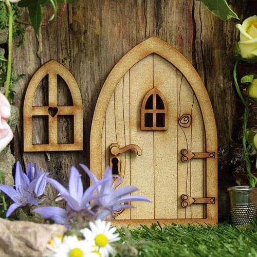 1 Set MIni Gnome Door Decorative Furniture Scene Props Wooden Artificial Mini Ladder Fence Fairy Door for Dollhouse