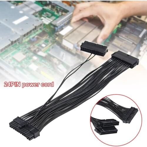 1Pc New Black 24Pin 20+4pin Dual PSU ATX Power Supply Adaptor Cable Wire Line Connector Splitter Adapter For Mining 30cm