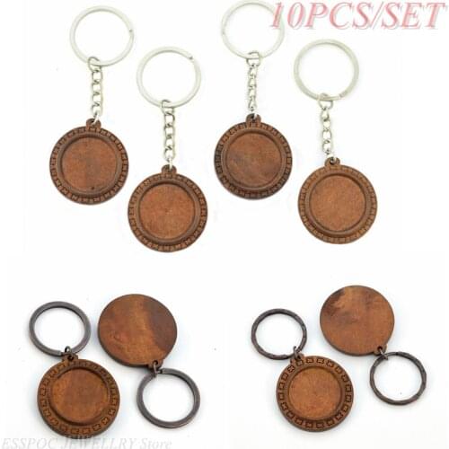 10 PCS/SET Base Handmade Jewelry Brown Wooden Pendant Accessories Keychain for Making Birthday Women Gift