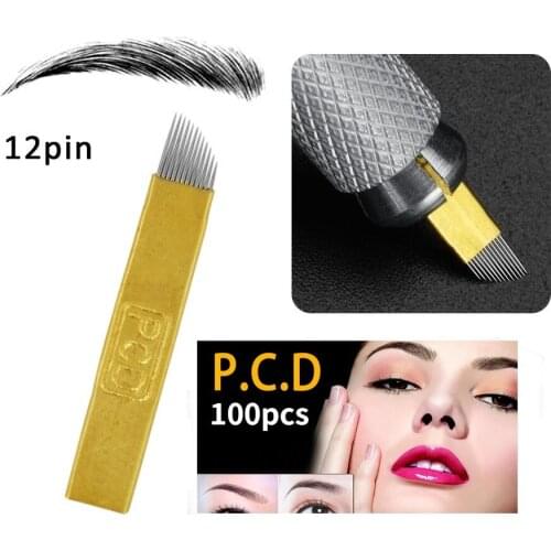 100 pcs 12 Pin Permanent Makeup Eyebrow Tatoo Blade Microblading Needles For 3D Embroidery Manual Tattoo Pen