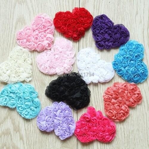 2.5" Shabby chiffon heart, shabby flowers (12 colors choose )