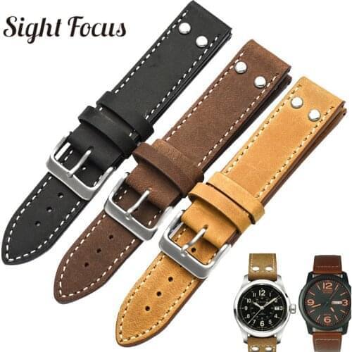 20MM,22MM Leather Watchband For Stowa Pilot Strap Flieger Classic Series Chrono/Sport/Verus Series Rivet Watch Band Hamilton