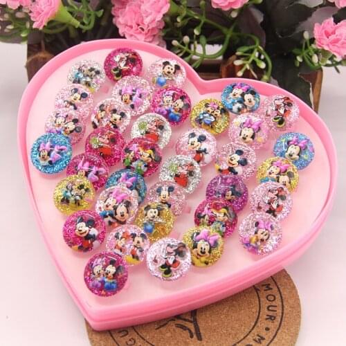36PCS/Box Kids Makeup Toy Disney Mickey Mouse Minnie Ring Beauty Fashion Toys for Girl Jewellery Kids Birthday Party Gift Favor