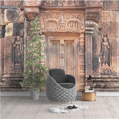 Beibehang Egyptian classical stone doors retro relief custom large fresco nonwovens super green wallpaper papel de parede