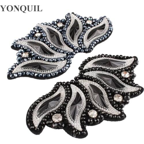 6*12CM Fashion navy blue or black Rhinestones Applique Trim Handmade Trim Garment Costume Decor DIY HATS Accessories 12 PCS/Lot