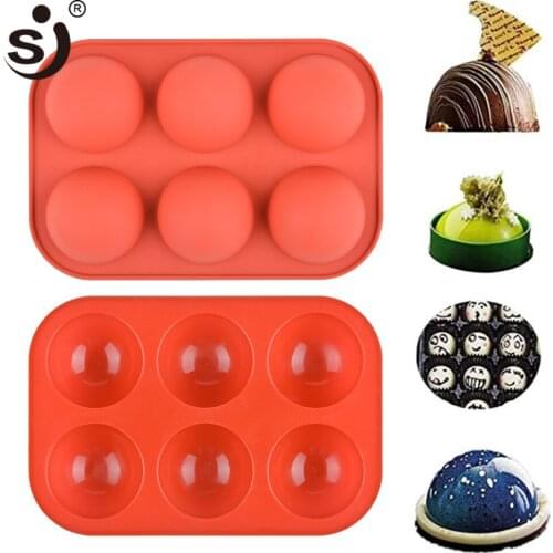 6 Holes Half Ball Sphere Chocolate Silicone Mold Round Semi Sphere Cake Silicone Baking Molds For Dessert DIY Jelly Dome Mousse