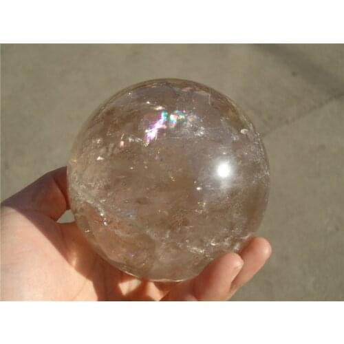 9cm NATURAL rainbow SMOKY Citrine CLEAR QUARTZ CRYSTAL SPHERE BALL 1045g