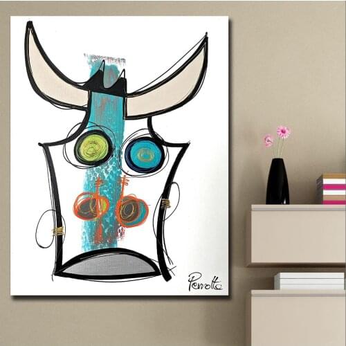 Large size Printing Graffiti Art Abstract Bull Head Wall Pictures for Living Room Office Bedroom Modern Canvas Oil Painting