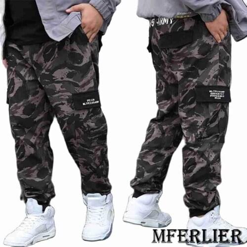 Autumn winter men cargo pants plus size 7XL 8XL 9XL Camouflage fashion high street wear letter pockets loose pants 54 56 60 64