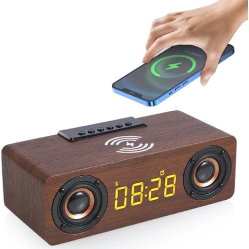 Alarm Clock Multi-function Subwoofer Wooden TV Soundbar Home Theater Wireless Column Bluetooth Speaker for Computer Speakers AUX