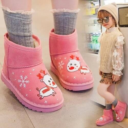 Children Winter Boots for Boys Girls Cartoon Cute Elk Deer Christmas Warm Cotton Kids Ankle Boots Snow Cotton Boots Rubber Sole