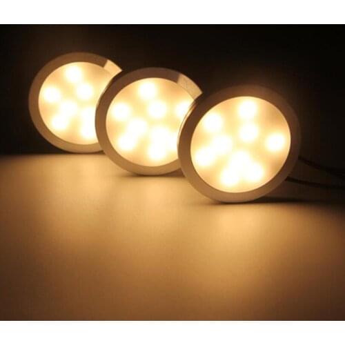 Dimmable 6x2W 3pcs/set LED Under Cabinet Puck Spotlights With 12V US/EU/UK Adapter for Kitchen Counter Closet Accent Lighting