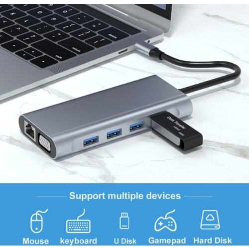 11 in 1 HDMI-compatible VGA RJ45 PD USB Hub Adapter Docking Station For Type C 3.1 MacBook Phone Laptop Compatible Thunderbolt 3