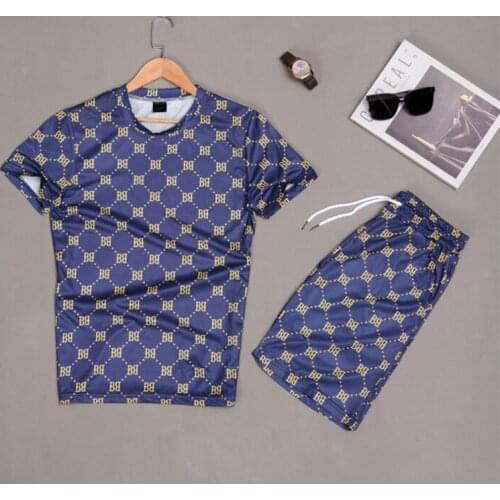 New Men T-Shirt Two-piece Set Hawaiian 3D Print Short Sleeve Set Mens Beach Letters Print Shorts Mens Beach Casual M-3XL