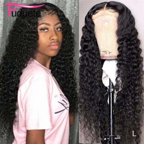 Deep Wave Frontal Wig Transparent Lace Wigs 4x4 Lace Closure Wig Remy 180% Density Indian Hair Wigs For Women Human Hair Fuduete