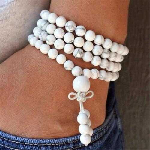 6mm Round Howlite Stone 108 Beads Handmade Tassel Necklace Yoga Prayer Mala Religious Meditation Spirituality Chakra Spiritua