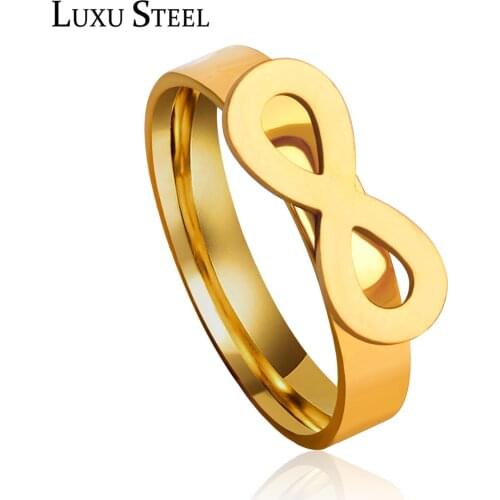 LUXUSTEFL Fashion Jewelry Gold/Silver Color Rings For Women Cubic Stainless Steel Infinity Shape Wedding Rings Wholesale