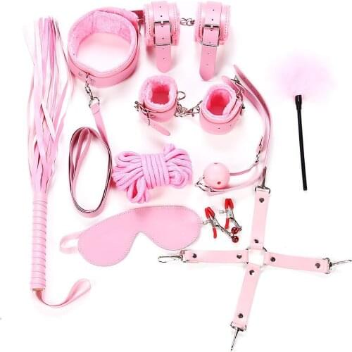 Manyjoy BDSM Bondage Restraint Set Sex Handcuffs Whip Nipple Clamps Gag Whip Rope Sex Toys for Couples Adult Fetish