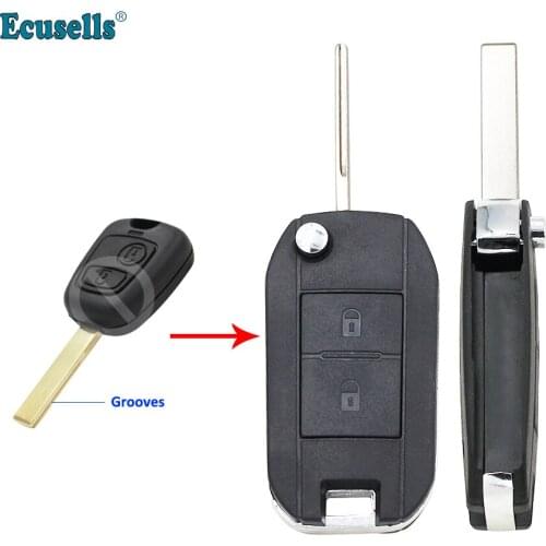 Modified flip 2 Buttons Remote Key Shell case fob for Peugeot 206 307 for Citroen with uncut HU83 blade
