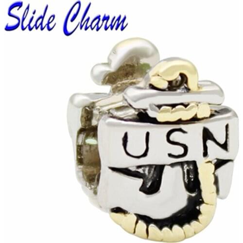 5mm Straight Hole Fashion Jewelry DIY Charm, US Navy Anchor European Style Charm Beads Fit Pandora Bracelet Necklace