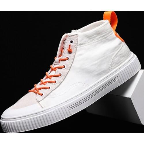 2020 New High-Top Men Vulcanize Boots Breathable Comfortable Anti-slip Soft-Sole Shoes Spring/Autumn Lace-Up Men Sneaker Flats