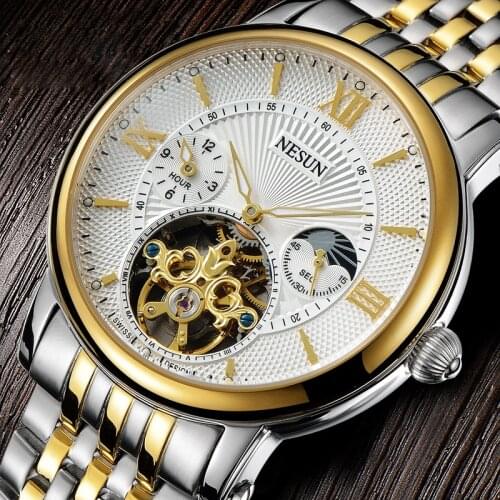 NESUN Creative Dress Men Waterproof Hollow Automatic Mechanical Wristwatches Fashion Luxury Top Brand Watches Relogio Masculino