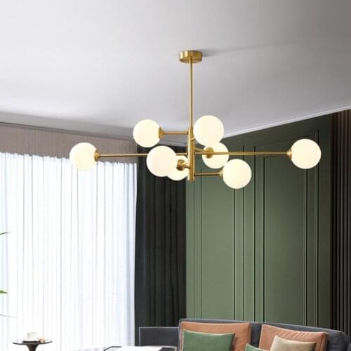 Nordic Bean Copper Chandelier Lighting Modern Glass Ball Chandelier Lamp For Living Room/Bedroom Decor Light Fixture