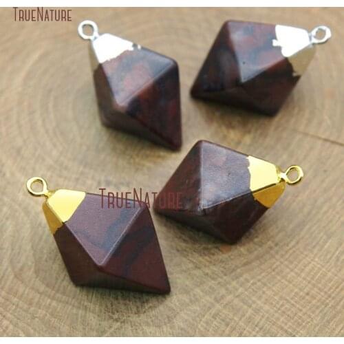 Latest Rhombus Geometric Shape Necklace Pendants Red Jaspers Natural Charm For Jewelry Making In 29*13 mm PM10603