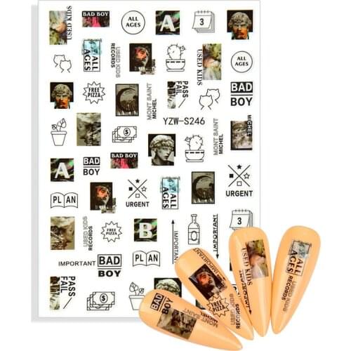 2021 New 3D Nail Stickers English Letter Decal for nail Foil Love Abstract Face Design Nails Accessorie Fashion Manicure Sticker