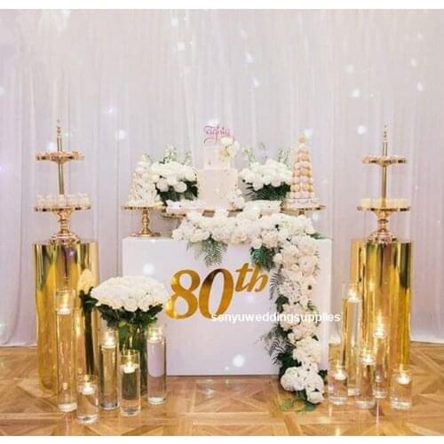 New style )Mirror Gold Acrylic Display Plinths Perspex Pedestal Stand for wedding stage decoration senyu2123