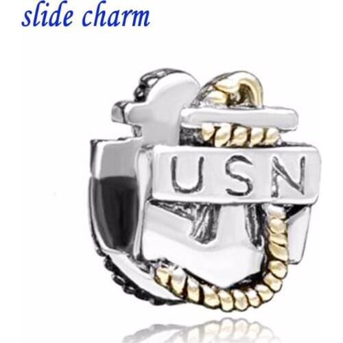 Slide charm Free shipping Navy flag charm beads fit Pandora bracelet