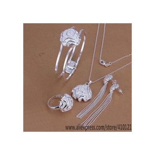 S269 Hot Sale High Quality Anniversary Jewelry Sets, Jewelry Elegant Charms Fashion Rose Ring Drop Earrings Bangle Necklace