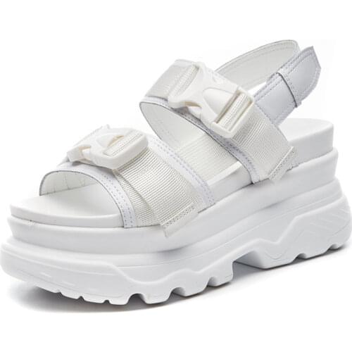 Summer Women Platform Sandals Fashion Buckle Design White 7cm Increasing Sandals Thick Sole Casual Platform Shoes Female