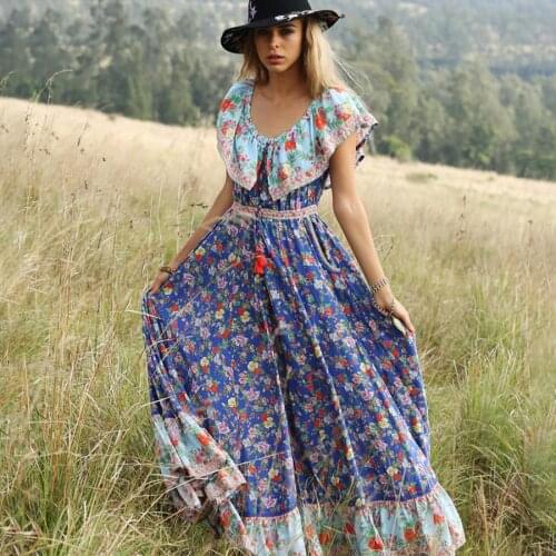 TEELYNN boho dress off the shoulder sundress 2019 rayon floral print Elastic waist beach wear summer women drsses Gypsy vestido