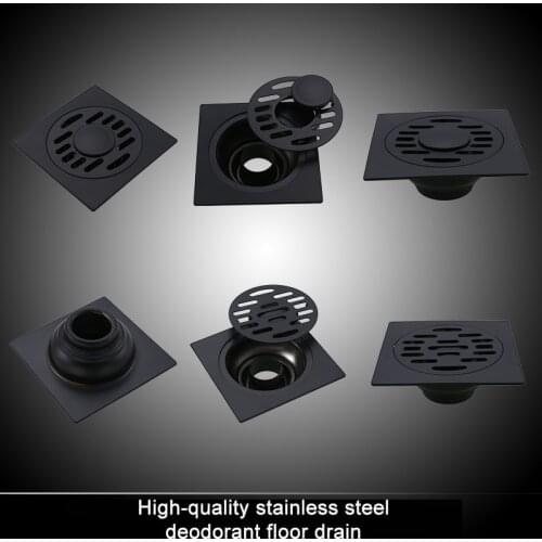 Modern Pure Black Invisible Bathroom Washing Machine Floor Drain Use 304 Stainless Steel Material Rapid Drainage Anti Clogging