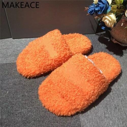 Autumn Winter New Home Cotton Slippers Women Comfort Horsehair Flat Open Toe Slides Sweet Color Fashion Brand Design Lady 2021