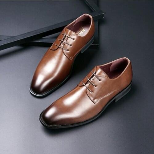 Business leather shoes men casual formal wear gentleman mens shoes lacing hand colored shoes for professional wear shoe V1.9