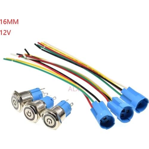 1Pcs Waterproof Metal power Push Button Switch With LED light 12V RED BLUE GREEN YELLOW Self-locking Latching ON/OFF