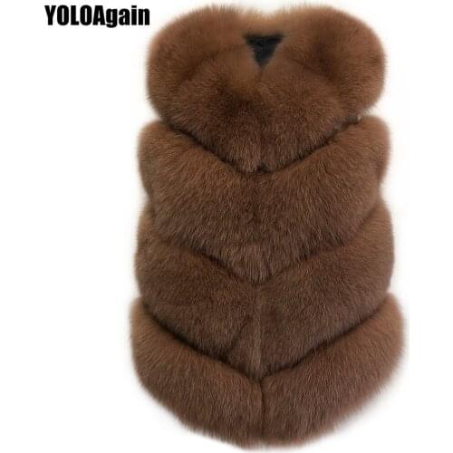 YOLOAgain High Quality Women Winter Warm Real Fox Fur Vest Gilet