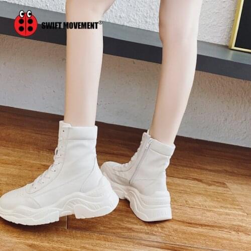 Women Sneakers Flat Platform shoes autumn fashion casual Thick bottom High-top Lace-up Ladies sneaker