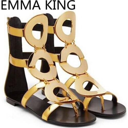 Women Flats Sandals 2019 Summer Fashion Ankle Boots Gold Circle Designer Shoes Woman Casual Sandalias Female Gladiator Sandals