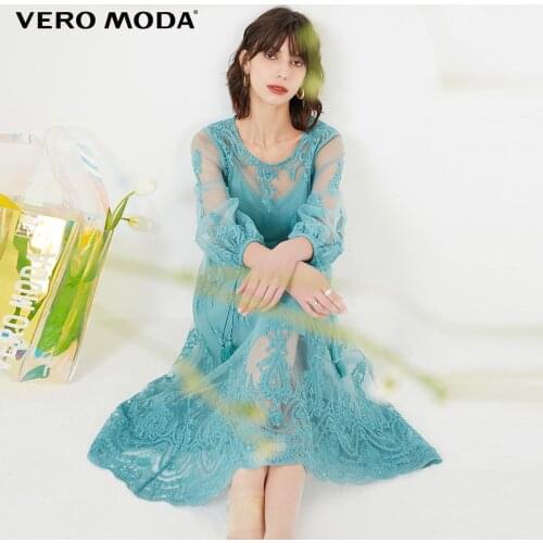 Vero Moda Women Vintage Floral Embroidery 3/4 Sleeves Frilled Dress | 32027C504