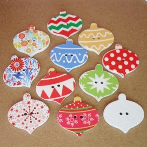 100PCs Christmas Hot Lantern Mixed Wooden Buttons Sewing 25mm x26mm For Diy